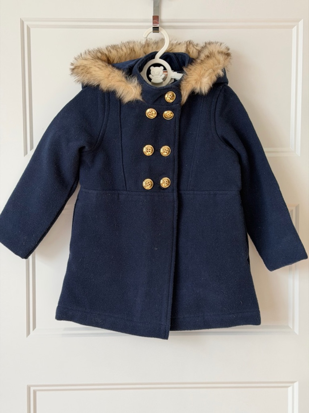 Gymboree Navy Pea Coat with Faux Fur Hood and Gold Buttons